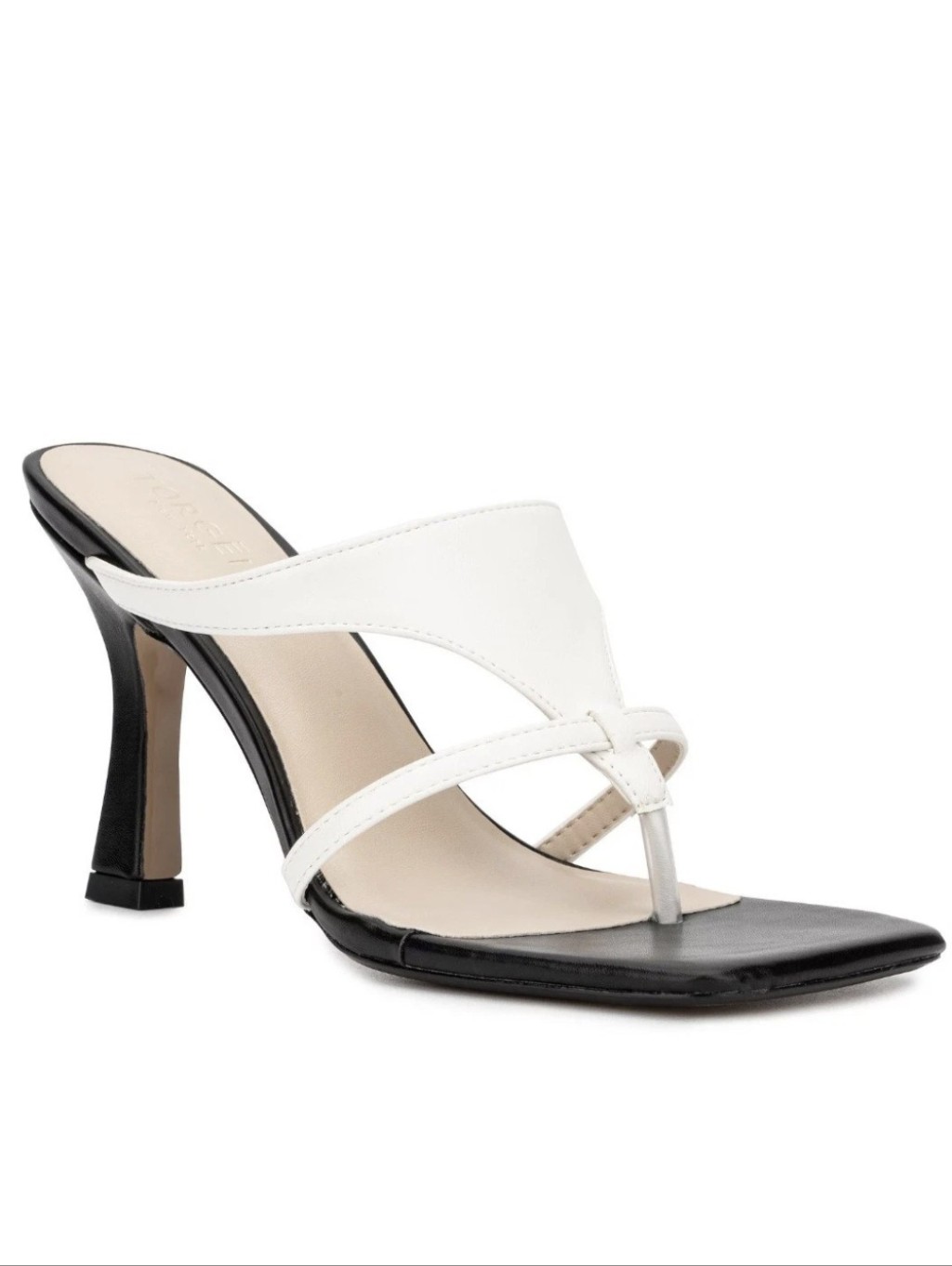 Torgeis Two Tone Black White Square Toe Thong Heeled Mule Sandals Size 6.5m